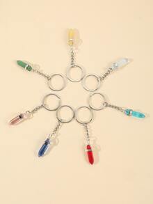 7pcs/set Crystal Or Gemstone Carved Column Keychain For Students - Multicolor - View 3