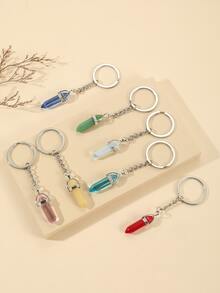 7pcs/set Crystal Or Gemstone Carved Column Keychain For Students - Multicolor - View 2