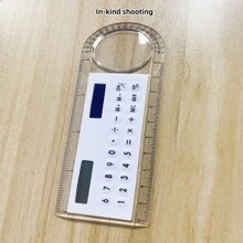 1入迷你多功能13cm學生尺,帶有太陽能計算機、角度放大鏡和計算機 - 白色 - 查看 2