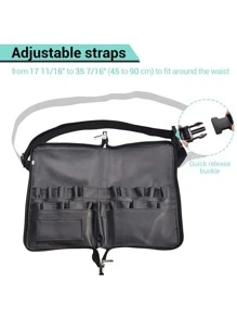 1化妝刷包帶多口袋,腰包可折疊和可調節圍裙包化妝刷包專業化妝藝術(不附帶畫筆) - 黑色 - 查看 4