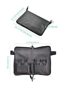 1化妝刷包帶多口袋,腰包可折疊和可調節圍裙包化妝刷包專業化妝藝術(不附帶畫筆) - 黑色 - 查看 2