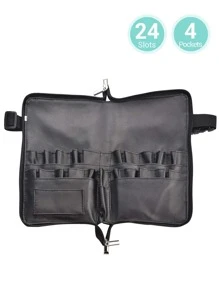 1化妝刷包帶多口袋,腰包可折疊和可調節圍裙包化妝刷包專業化妝藝術(不附帶畫筆) - 黑色 - 查看 6