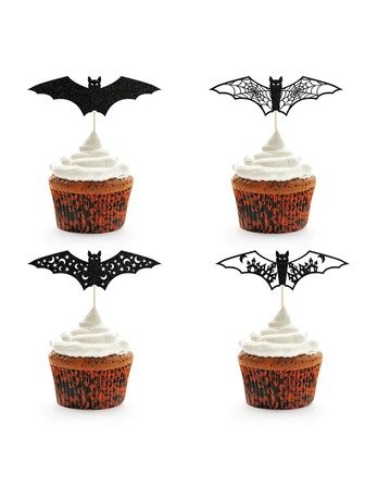 1套/12入組3d蝙蝠萬聖節蛋糕裝飾,節日派對甜點裝飾竹籤蛋糕挑