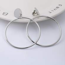 5301-silver Fashionable Minimalist Circle Pendant Clip-on Earrings - Silver - View 1