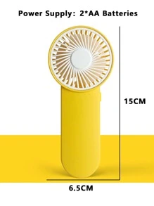 AOYI 1入便攜式手持迷你風扇，1顆AA電池隔層，1個風速設置，簡約設計和掛繩，適用於戶外使用 - 黃色 - 查看 4