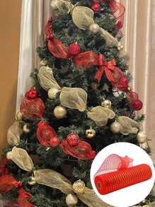 1卷紅色緞帶,diy花圈蝴蝶結緞帶,禮品裝飾緞帶,生日婚禮假日派對背景裝飾紗布,聖誕樹裝飾緞帶 - 紅色 - 查看 5