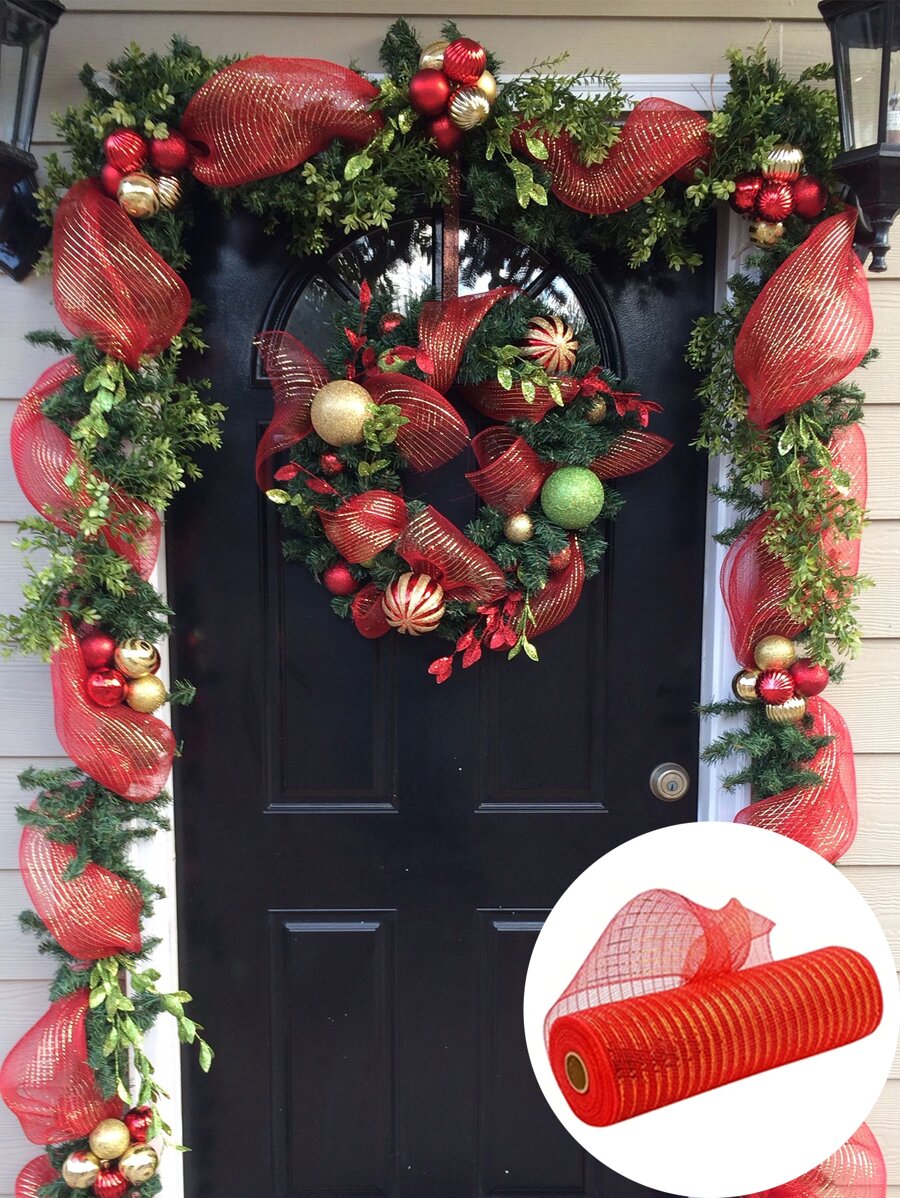 1卷紅色緞帶,diy花圈蝴蝶結緞帶,禮品裝飾緞帶,生日婚禮假日派對背景裝飾紗布,聖誕樹裝飾緞帶