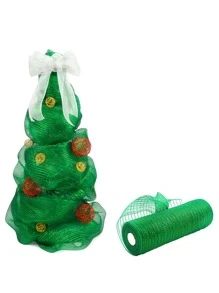 1卷綠色緞帶,diy花圈彎弓緞帶,禮品包裝用緞帶,生日結婚假日派對背景裝飾紗布,聖誕樹裝飾緞帶 - 綠色 - 查看 2