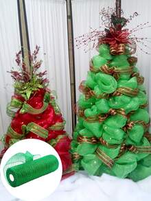 1卷綠色緞帶,diy花圈彎弓緞帶,禮品包裝用緞帶,生日結婚假日派對背景裝飾紗布,聖誕樹裝飾緞帶 - 綠色 - 查看 3