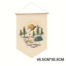 1 Bandera De Lona Para Acampar Para Decoración De Campamento Y Bandera Con Cuerda De Viento - Beis - Ver 4