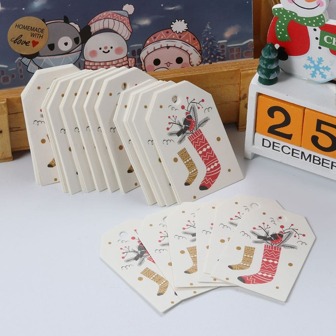 50入組diy牛皮紙標籤聖誕標簽禮品包裝紙掛牌聖誕老人紙卡片聖誕派對用品