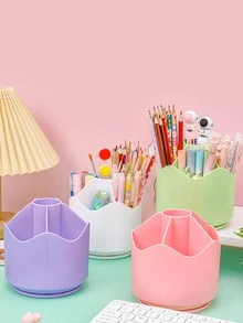 Soporte Para Bolígrafo Giratorio Simple, Organizador De Escritorio Multifuncional - Blanco - Ver 2