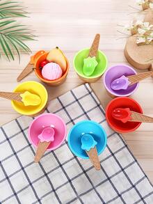 1套隨機顏色塑料冰淇淋甜點碗和匙子，派對裝飾冷凍酸奶碗，冰塊，派對，旅行，婚禮，生日，畢業，單身派對，廚房，廚房用品，儲物，裝飾，戶外使用