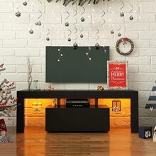 QQD LED TV Stand High Glossy Front Entertainment Center Modern Television Stands With Large Storage Wood TV Stand For 55/60 Inch TV Gaming Media TV Console For Living Room Bedroom