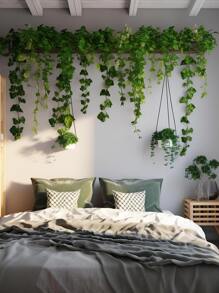 40 Chân 6 Dây Cây Lá Thường Xuân Nhân Tạo Cây Nho Treo Vòng Hoa Hoa Tán Lá Giả Nhà Bếp Sân Vườn Trang Trí Tường Đám Cưới Phòng Tiệc Công Cụ Thẩm Mỹ - màu xanh lá - Xem 3