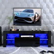 QQD LED TV Stand High Glossy Front Entertainment Center Modern Television Stands With Large Storage Wood TV Stand For 55/60 Inch TV Gaming Media TV Console For Living Room Bedroom