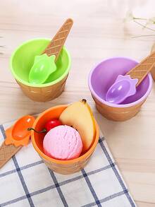1套隨機顏色塑料冰淇淋甜點碗和匙子，派對裝飾冷凍酸奶碗，冰塊，派對，旅行，婚禮，生日，畢業，單身派對，廚房，廚房用品，儲物，裝飾，戶外使用