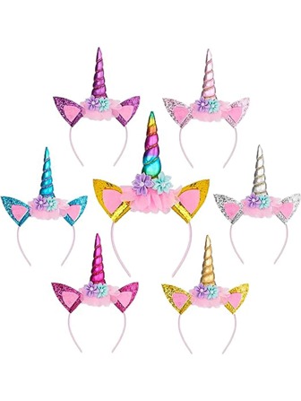 6 pièces Faveurs de fête Licorne - Accessoires de fête de licorne Serre-têtes avec cornes pour anniversaire, Halloween, Noël, Thanksgiving, Décorations de fête