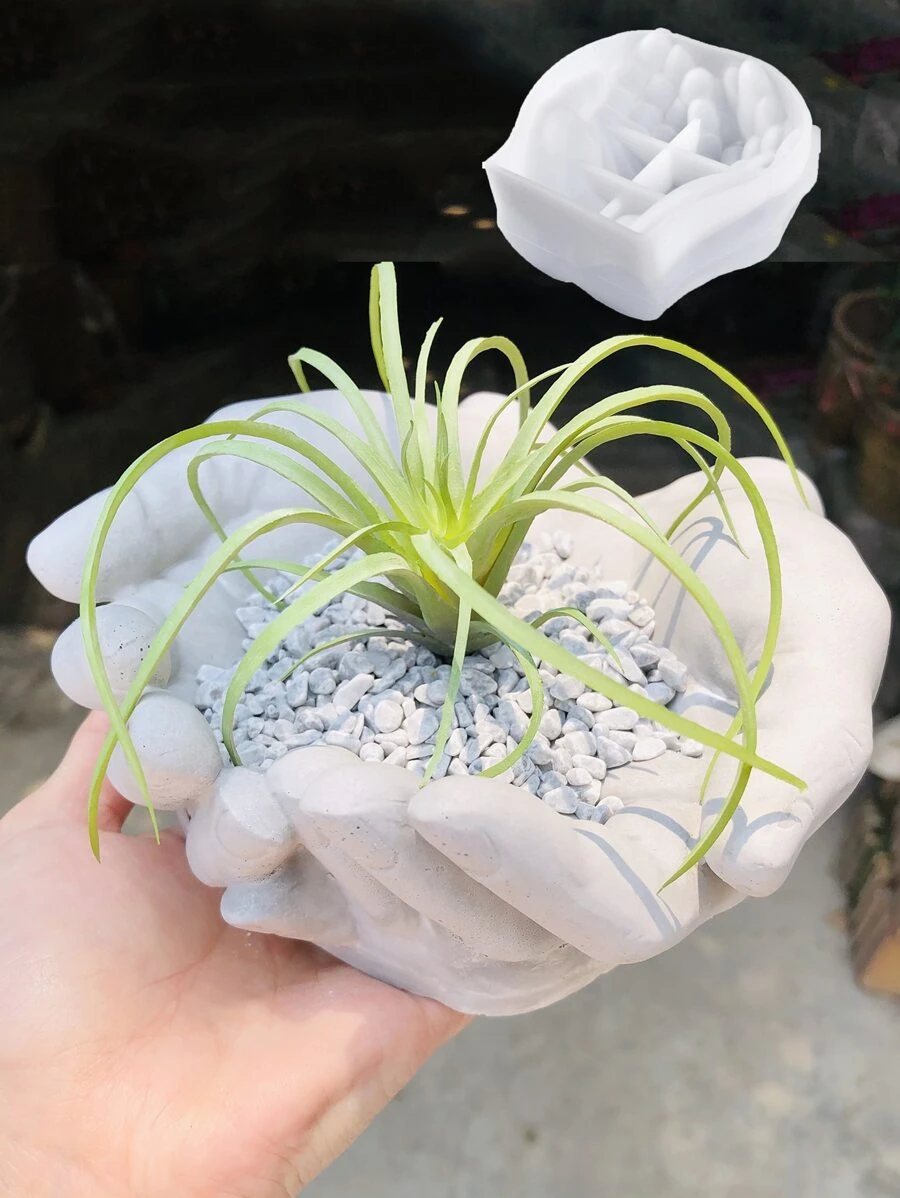 水泥花盆模具,矽膠手型花盆模具,適用於花園裝飾,混凝土煙灰缸模具,小珠寶及托盤用石膏模具 - 白色 - 查看 1