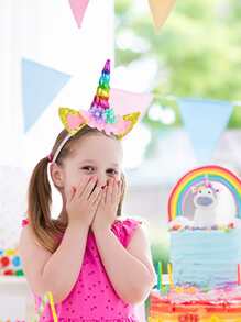 6件套独角兽派对礼品套装，包括独角兽头箍 - 带角头箍的独角兽派对用品，适合生日、万圣节、圣诞节、感恩节派对等场合。 - 彩色 - 查看 5