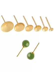 50pcs Stainless Steel Blank Earrings Pearl Cup Ear Studs Base Pins Round Cabochon Tray Settings DIY Pearl Ear Post Pin Findings - Gold - View 1