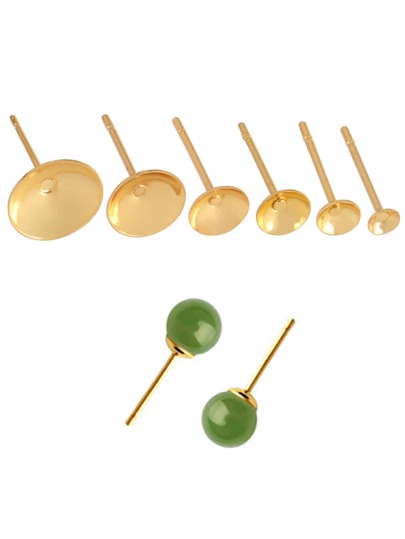 50pcs Stainless Steel Blank Earrings Pearl Cup Ear Studs Base Pins Round Cabochon Tray Settings DIY Pearl Ear Post Pin Findings