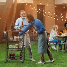 4-Tier Slim Rolling Cart, Kitchen Cart With Wheels, Storage Cart With Wooden Tabletop And Mesh Baskets, Mobile Utility Cart For Narrow Space For Kitchen, Bathroom, Laundry Room,White - 黑色 - 查看 4