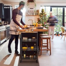 4-Tier Slim Rolling Cart, Kitchen Cart With Wheels, Storage Cart With Wooden Tabletop And Mesh Baskets, Mobile Utility Cart For Narrow Space For Kitchen, Bathroom, Laundry Room,White - 黑色 - 查看 5