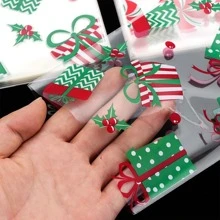 50入組聖誕老人塑料糖果禮物袋,聖誕新年餅乾袋,禮物盒裝飾 - 米色 - 查看 2