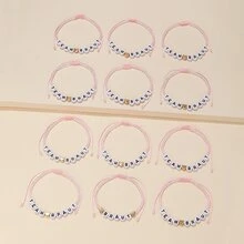 12入組伴娘吊飾手鍊套組,採用亞克力字母、綠松石和人造水晶石,可調節的派對編織手鍊