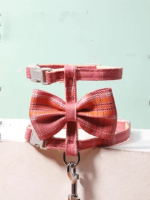 1pc Polyester Butterfly Chest & Back Type Grid Dog & Cat Harness, Outdoor Walking - Hot Pink - View 1