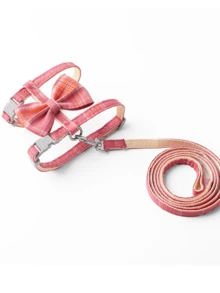 1pc Polyester Butterfly Chest & Back Type Grid Dog & Cat Harness, Outdoor Walking - Hot Pink - View 3