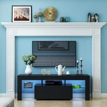 QQD LED TV Stand High Glossy Front Entertainment Center Modern Television Stands With Large Storage Wood TV Stand For 55/60 Inch TV Gaming Media TV Console For Living Room Bedroom