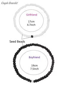 2 件白色和黑色情侣手链，种子珠弹力串珠情侣爱心手链，适合男朋友和女朋友，阴阳手链珠宝礼物 - 情侶 - 查看 3