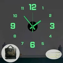 無框大熒光燈壁鐘,3D鏡子壁鐘,大靜音牆貼,客廳,臥室,家庭裝飾 - 綠色 - 查看 2