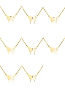 1入組女性金色不銹鋼歐美風格簡約風&甜美風蝴蝶和字母吊墜項鍊合適的適用於日常穿著 - 金黃色 - 查看 10