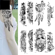防水暫時性刺青貼紙,捕夢器花卉愛心閃光刺青,蝴蝶蓮花身體藝術手臂假袖紋身貼紙女性專用 - 藍色 - 查看 2