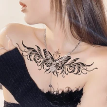 防水暫時性刺青貼紙,捕夢器花卉愛心閃光刺青,蝴蝶蓮花身體藝術手臂假袖紋身貼紙女性專用 - 藍色 - 查看 3