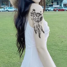 防水暫時性刺青貼紙,捕夢器花卉愛心閃光刺青,蝴蝶蓮花身體藝術手臂假袖紋身貼紙女性專用 - 藍色 - 查看 4