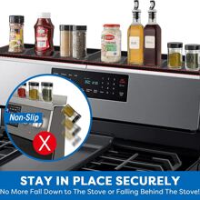 1pc Silicone Stove Top Shelf, 15-Inch Magnetic Spice Rack For Stove Top, Kitchen Storage Shelf For Stove Top With Magnetic Strip, Flat Back Stove Top Shelf With Adhesive Backing - Black - View 5