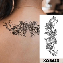 防水暫時性刺青貼紙,捕夢器花卉愛心閃光刺青,蝴蝶蓮花身體藝術手臂假袖紋身貼紙女性專用 - 藍色 - 查看 9