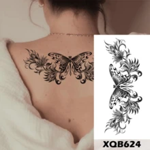 防水暫時性刺青貼紙,捕夢器花卉愛心閃光刺青,蝴蝶蓮花身體藝術手臂假袖紋身貼紙女性專用 - 藍色 - 查看 1