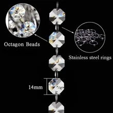 10M(33ft ) Garland Strands - Hanging Chandelier Gem Bead Chain - 14mm Clear Octagon Prism Rhinestone String Decorations For Wedding Party Manzanita Centerpiece Tree,Home Decor ,Room Decor,Wall Decor Gifts Birthday Graduation