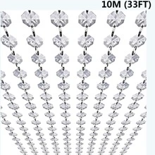10M(33ft ) Garland Strands - Hanging Chandelier Gem Bead Chain - 14mm Clear Octagon Prism Rhinestone String Decorations For Wedding Party Manzanita Centerpiece Tree,Home Decor ,Room Decor,Wall Decor Gifts Birthday Graduation