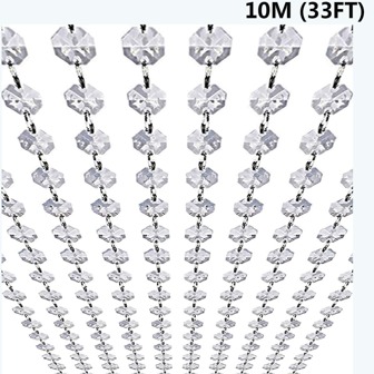 10M(33ft ) Garland Strands - Hanging Chandelier Gem Bead Chain - 14mm Clear Octagon Prism Rhinestone String Decorations For Wedding Party Manzanita Centerpiece Tree,Home Decor ,Room Decor,Wall Decor Gifts Birthday Graduation