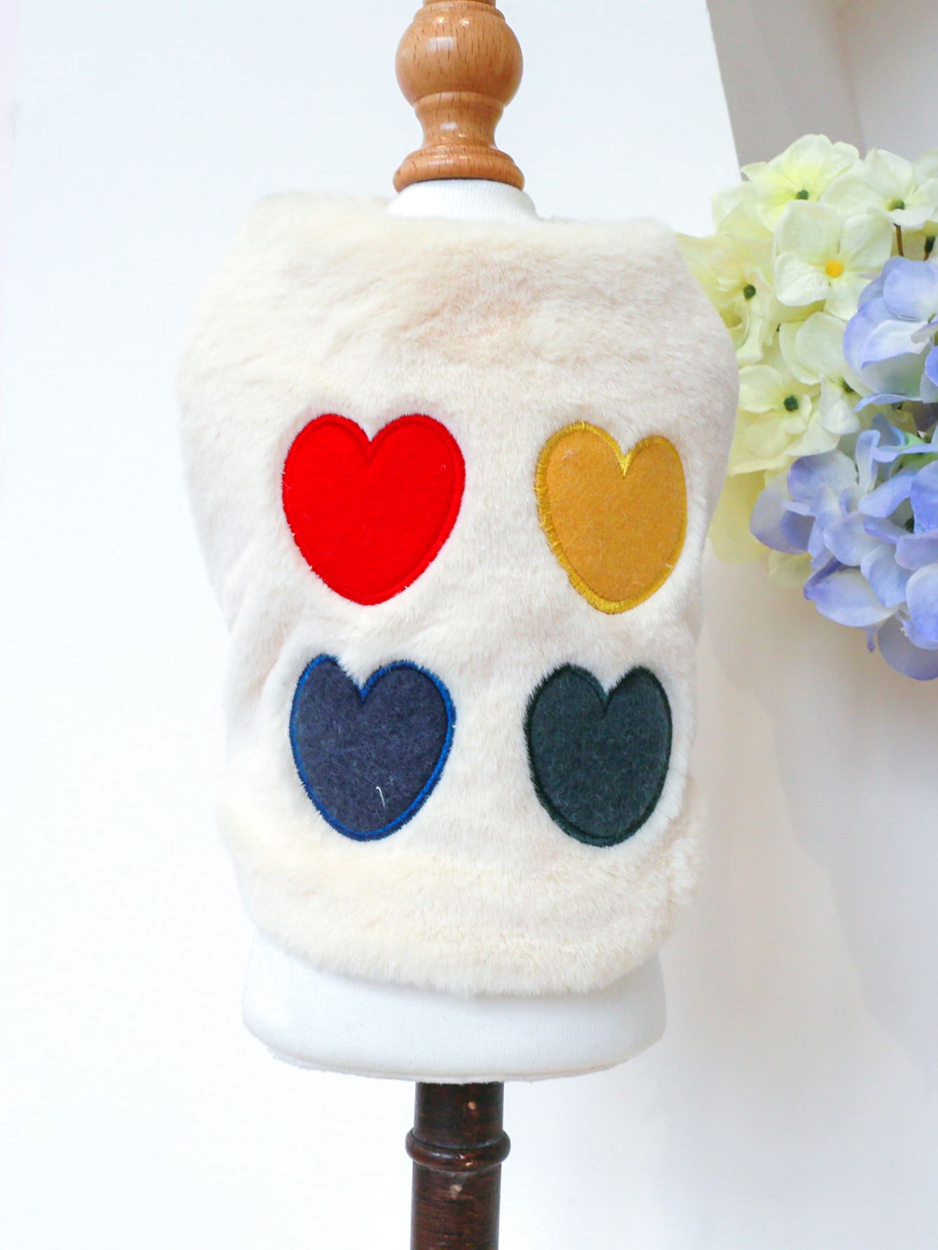 1入組寵物衣服溫暖搖粒絨背心帶愛心圖案適用於小狗和貓,秋天&冬天 - 彩色 - 查看 1