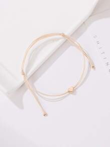 1入組甜心珠鏈手鍊，編織心形手腕裝飾，適用於婚禮/派對/友誼/伴娘/休閒手鐲 - 金色 - 查看 7