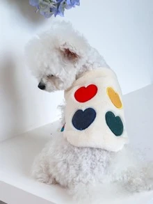 1入組寵物衣服溫暖搖粒絨背心帶愛心圖案適用於小狗和貓,秋天&冬天 - 彩色 - 查看 2