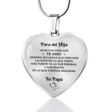 A Heart-Shaped Pendant Necklace In Spanish That Reads "To My Daughter" And "To My Son," Perfect As A Birthday Gift, Graduation Gift, Or Jewelry For Women. - Silver - View 5