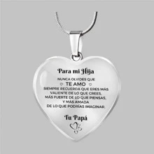 A Heart-Shaped Pendant Necklace In Spanish That Reads "To My Daughter" And "To My Son," Perfect As A Birthday Gift, Graduation Gift, Or Jewelry For Women. - Silver - View 3
